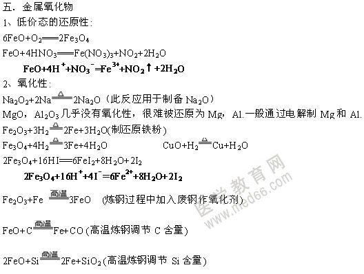 無機(jī)化學(xué)方程式-金屬氧化物