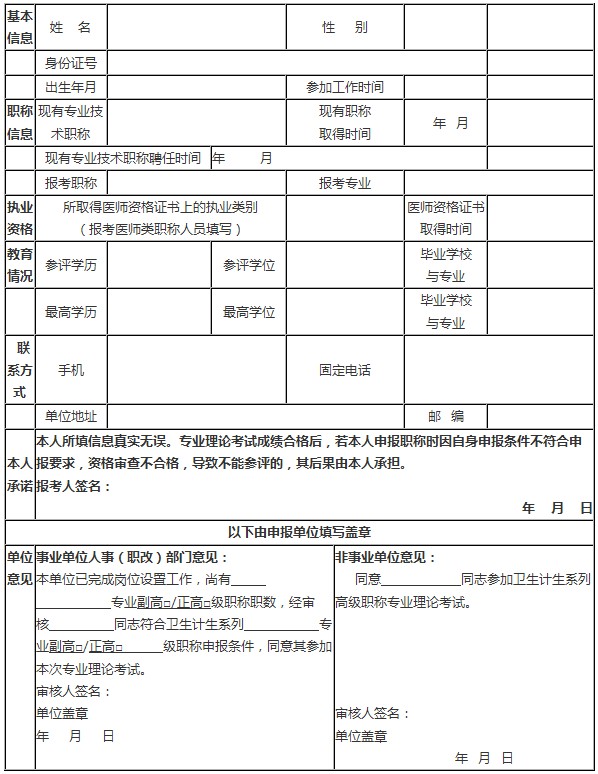 2016年度湖南省衛(wèi)生計(jì)生系列高級(jí)職稱專業(yè)理論考試報(bào)名表