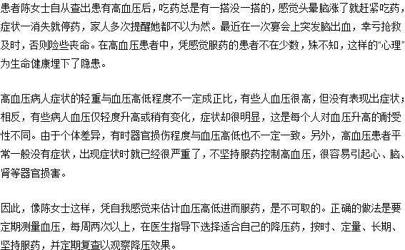 高血壓患者不能憑直覺吃降壓藥