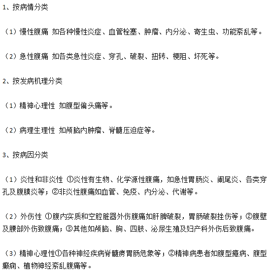 腹痛的不同標(biāo)準(zhǔn)的分類有哪些？分別是什么病因？