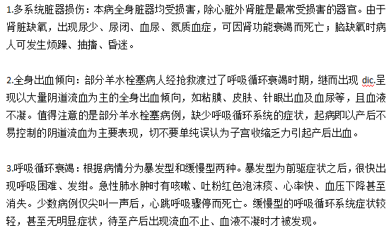 臨床上羊水栓塞的主要癥狀有哪些？