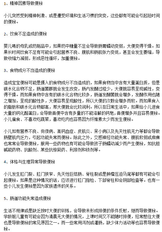 日常生活中會導(dǎo)致小兒便秘的五大因素分別是什么？