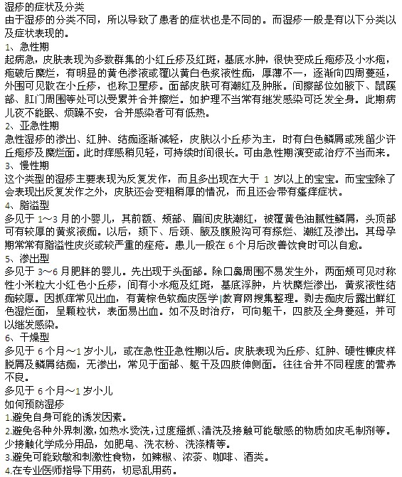 濕疹的癥狀分類以及濕疹的預防