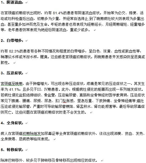 宮頸癌的不良癥狀表現(xiàn)有哪些？