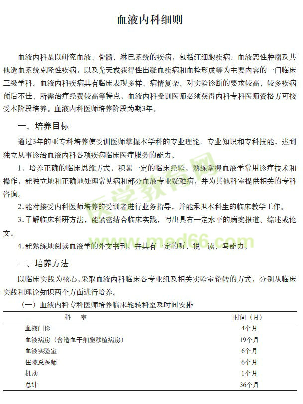 專科醫(yī)師規(guī)范化培訓----血液內(nèi)科細則