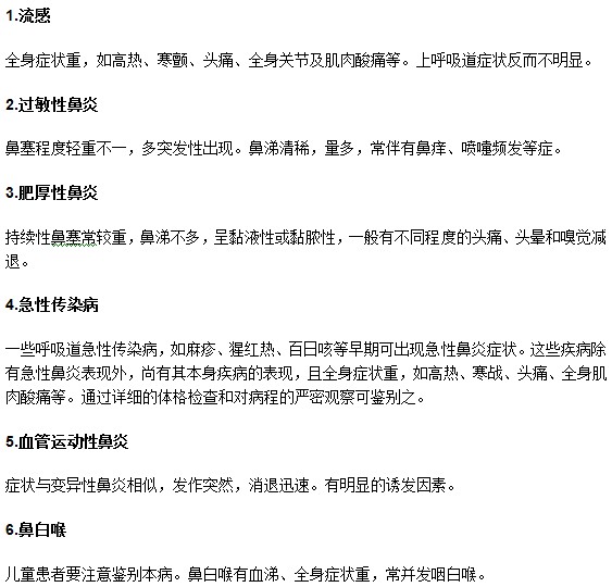 鼻炎疾病一般需要與那些疾病進行鑒別？