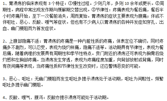 日常生活中胃潰瘍的典型癥狀有哪些？