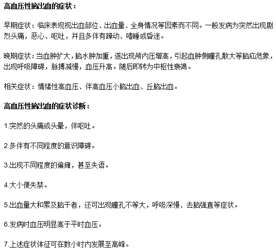 高血壓性腦出血的癥狀表現(xiàn)有什么？如何診斷