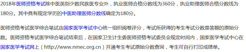 重慶市2018年中醫(yī)醫(yī)師資格考試分?jǐn)?shù)線公布了嗎？