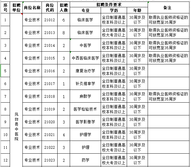 安徽省鳳臺(tái)縣中醫(yī)院2021年度公開招聘46人崗位計(jì)劃表1