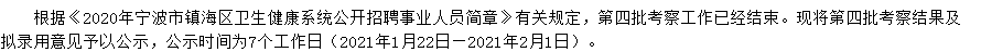 有關(guān)浙江省2020年寧波市鎮(zhèn)海區(qū)衛(wèi)健系統(tǒng)公開(kāi)招聘工作人員的擬聘名單公示（四）