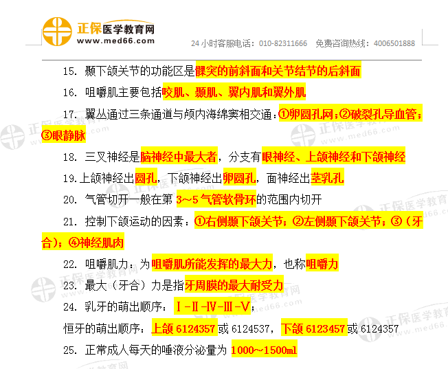 口腔解剖生理學(xué)考點(diǎn)速記25條2