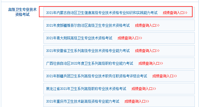 衛(wèi)生高級(jí)職稱考試成績查詢