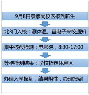 圖1：袁家崗校區(qū)入校報到程序