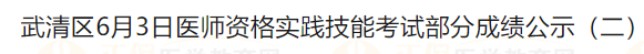 武清區(qū)6月3日醫(yī)師資格實踐技能考試部分成績公示（二）