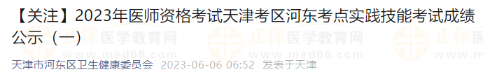 【關(guān)注】2023年醫(yī)師資格考試天津考區(qū)河?xùn)|考點(diǎn)實(shí)踐技能考試成績(jī)公示（一）