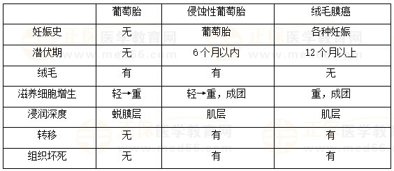 絨癌、侵蝕性葡萄胎、葡萄胎的鑒別