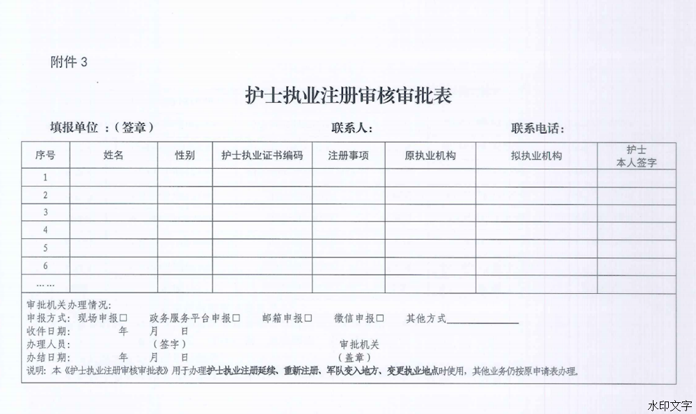護(hù)士注冊審批表